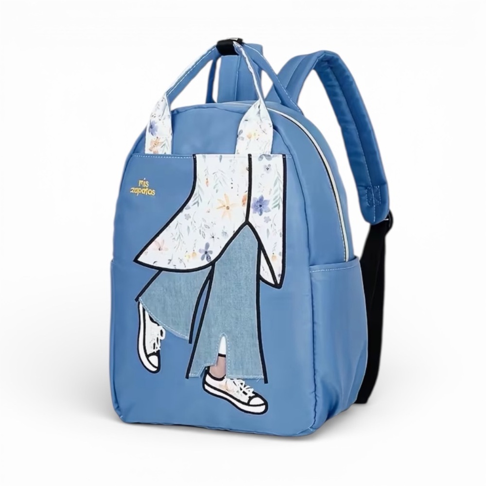 Mis Zapatos Blue Backpack; Woman In Sneakers Graphic Design NWT